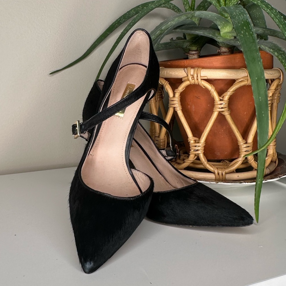 Louise et Cie Black Calf Hair d’Orsay Heels Pointed Toe Stiletto Pumps Size 8.5 - Picture 2 of 14